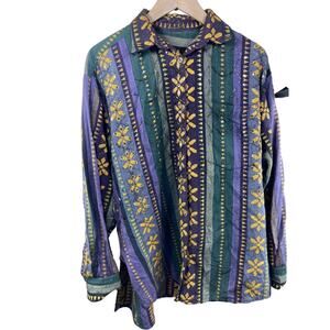 Beaded Vintage Long Sleeve Button Up Shirt Men's Sz Med, Ethnic, Bohemian, 90s